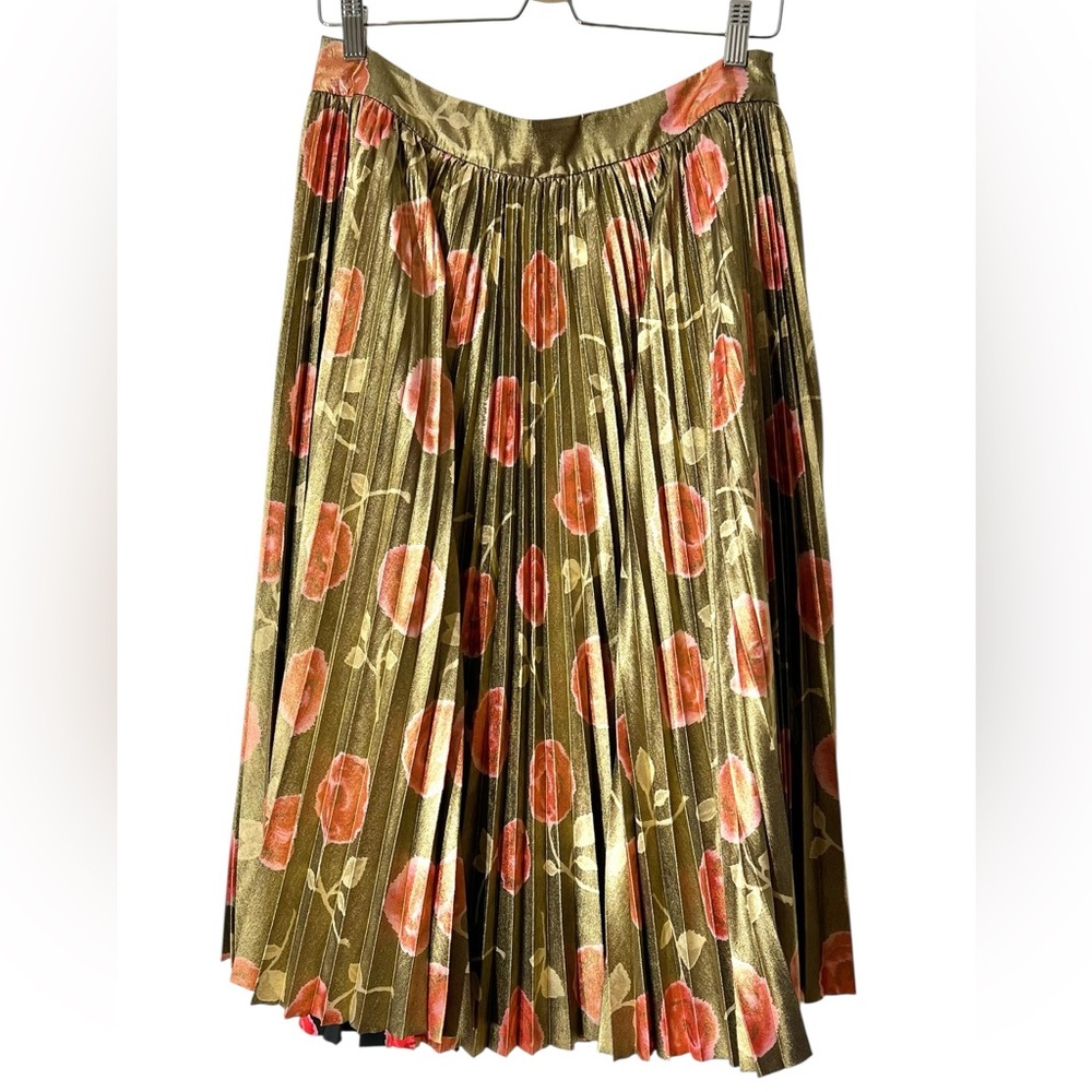 Kate Spade Hazy Rose Pleated Metallic Skirt Lame Floral Midi Y2K Coquette 12 - Picture 6 of 15